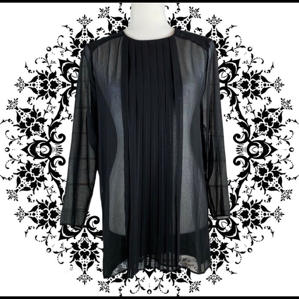 NWT MNG Black Sheer Pleated GORGEOUS Blouse!
